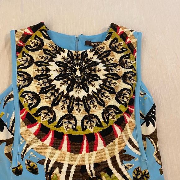 ROBERTO CAVALLI Blue Printed Rear Zip Sheath Dress (3) - Picture 9 of 10